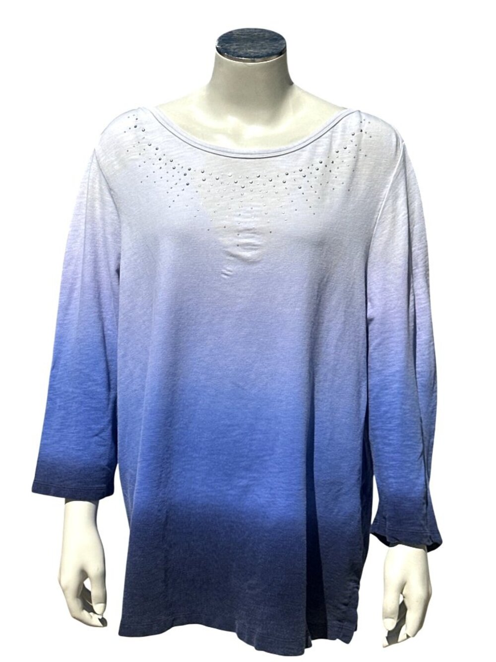 Zenergy By Chicos Size 3 Blue White Gradient Long Sleeve Top Boxy Casual Y2K Sty